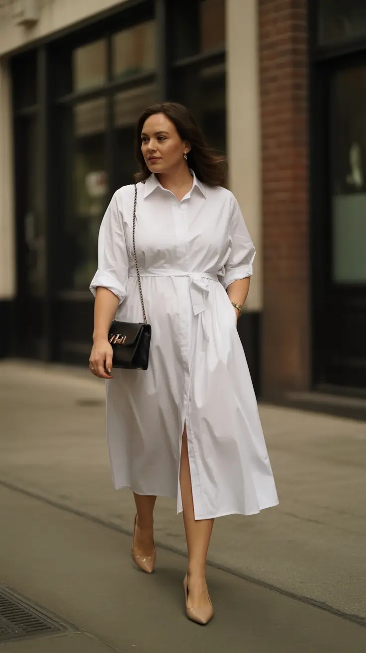 outfits midsize 2026 Timeless White Shirt Dress