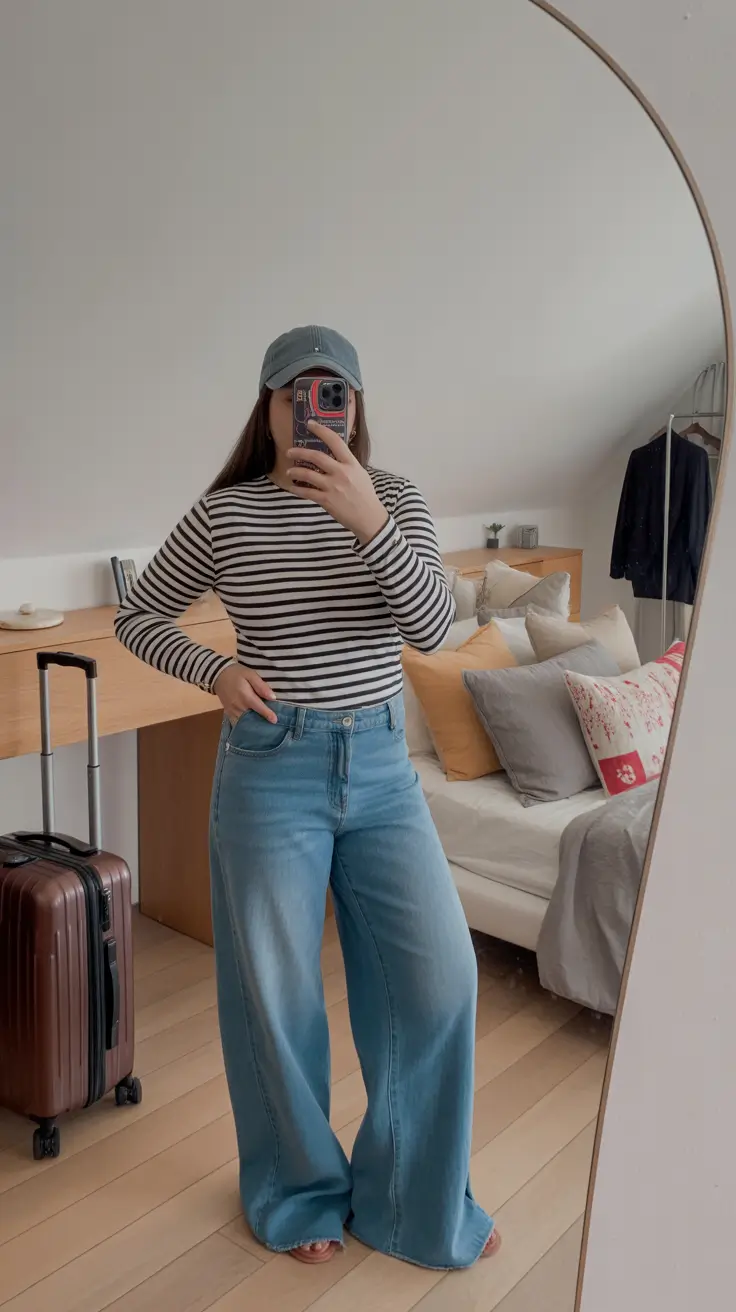 outfits midsize 2026 Casual Stripes For A Travel Mood