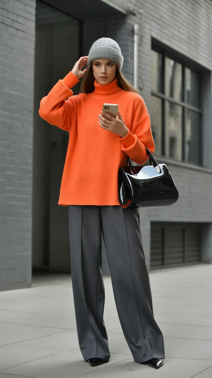 sweater outfits 2026 Bold Minimalism The Orange Statement
