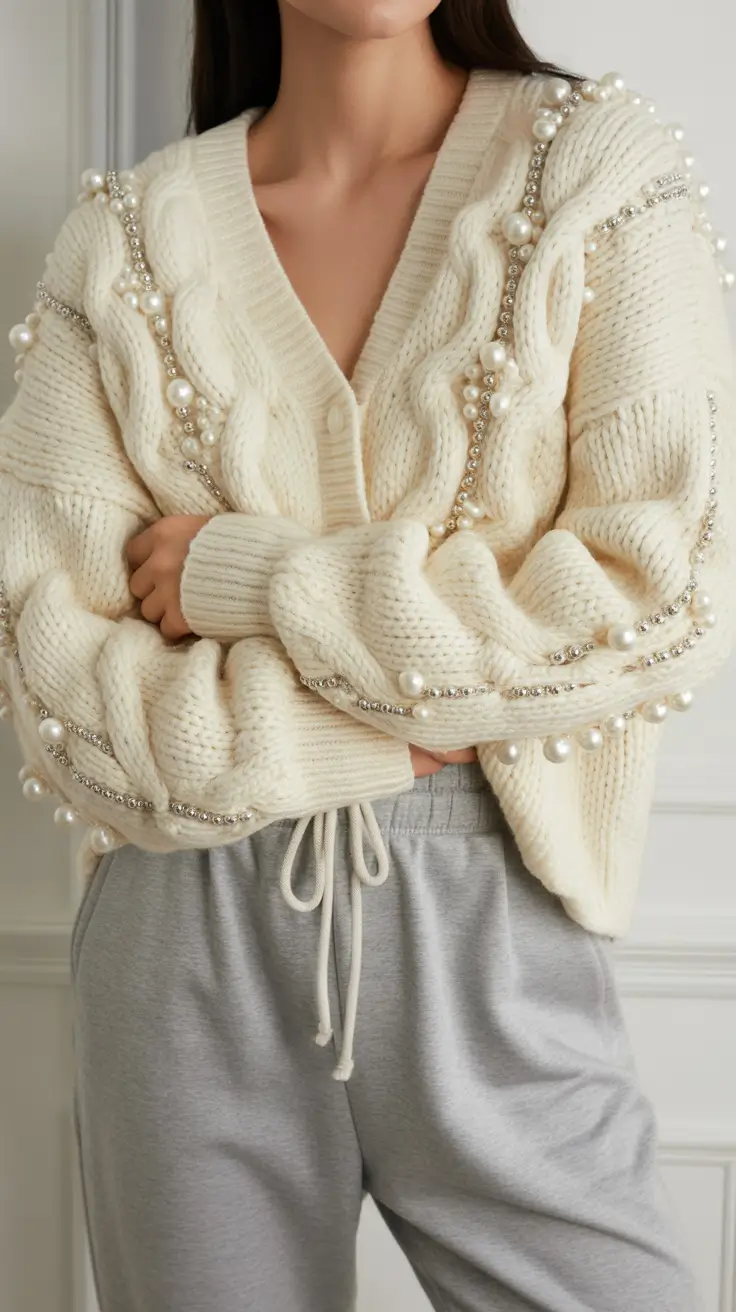 sweater outfits 2026 Pearl-Trimmed Comfort Luxe Meets Lounge