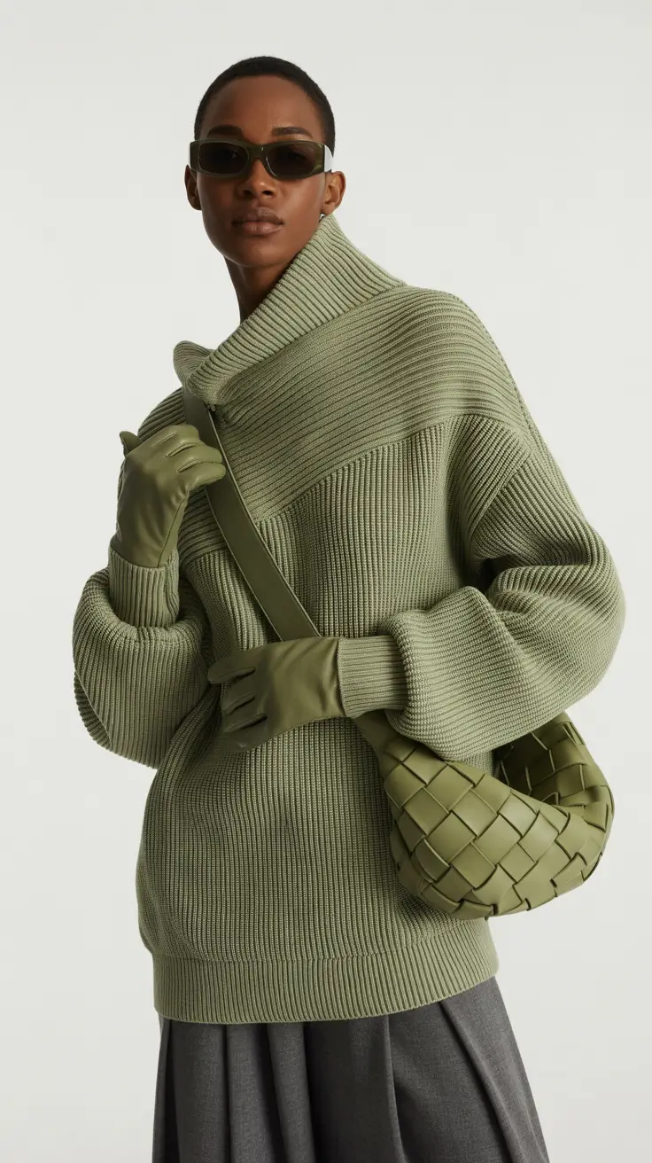 sweater outfits 2026 Structured Olive Confidence