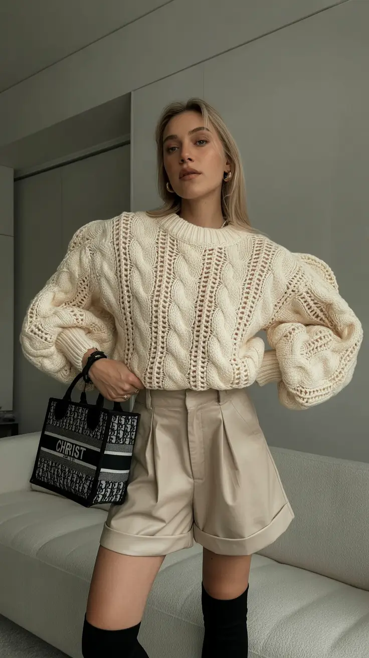 sweater outfits 2026 Soft Neutrals and Volume Play