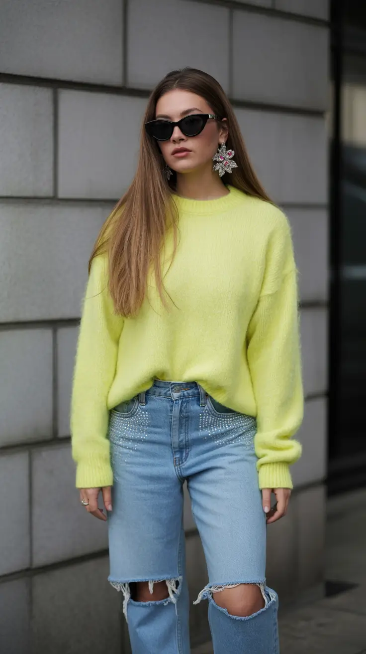 sweater outfits 2026 Electric Energy in Soft Yellow