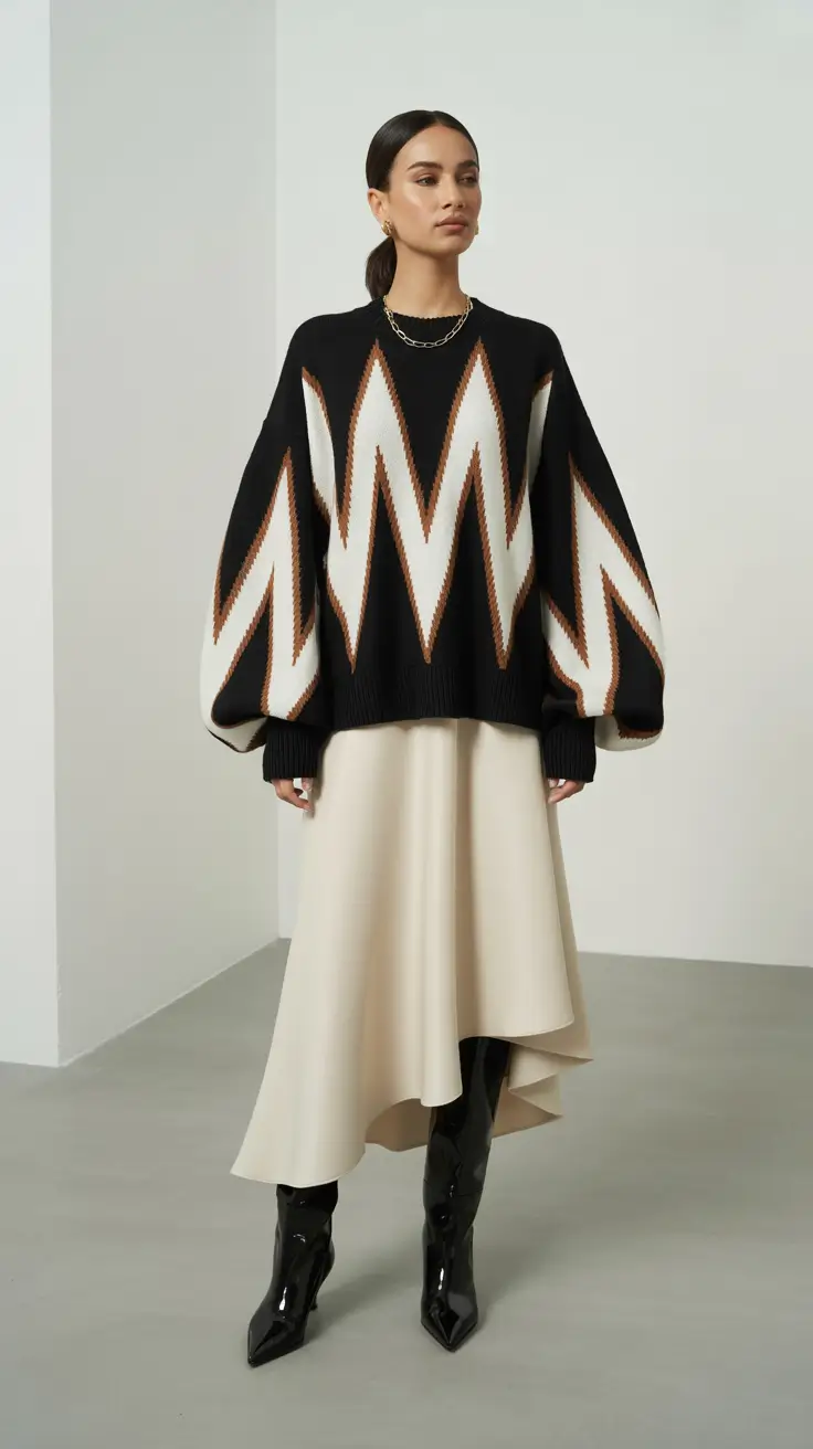 sweater outfits 2026 Modern Geometry in Black and Cream