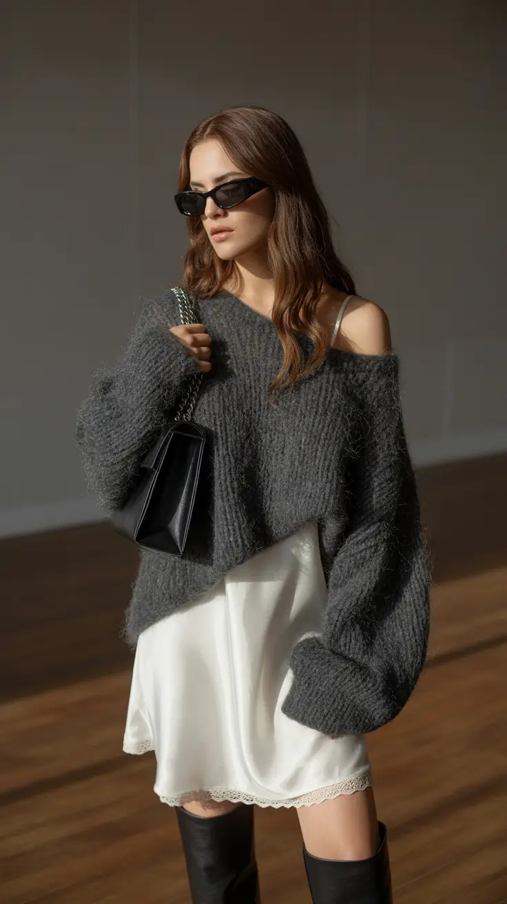 sweater outfits 2026 Soft Seduction in Grey and White