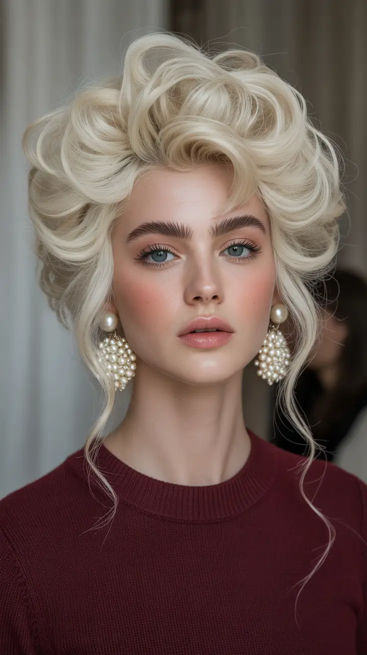Hairstyles ideas 2026 Retro Voluminous Waves with Pearls