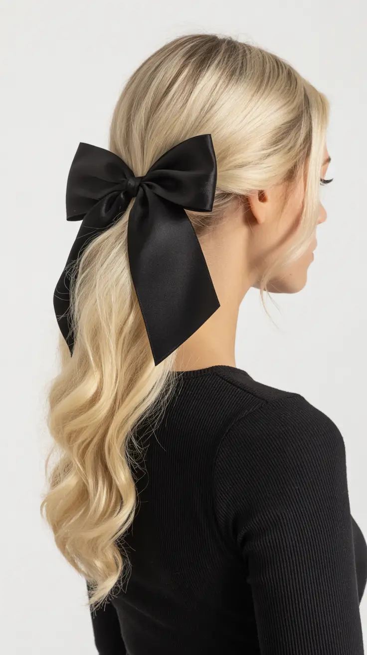 cute hairstyle 2026 Black Satin Bow Romance