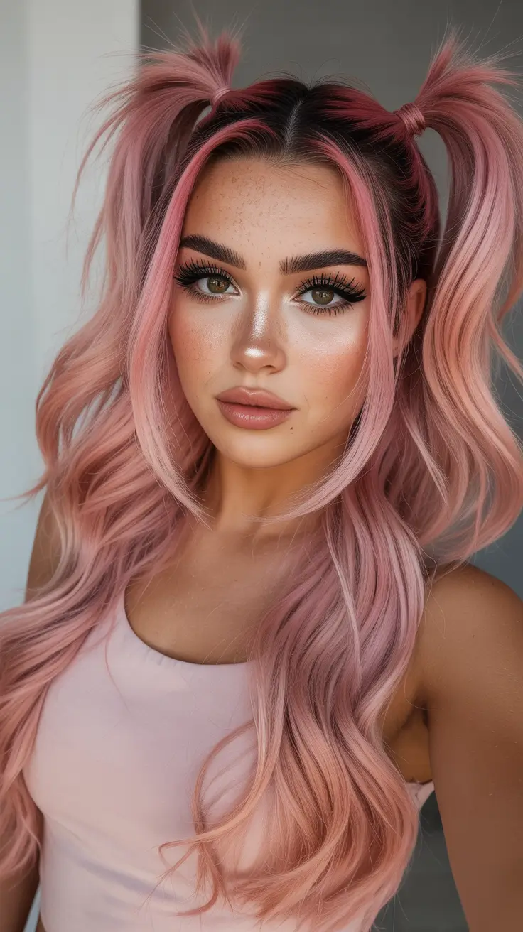 cute hairstyle 2026 Bubblegum Pink Twin Ponytails