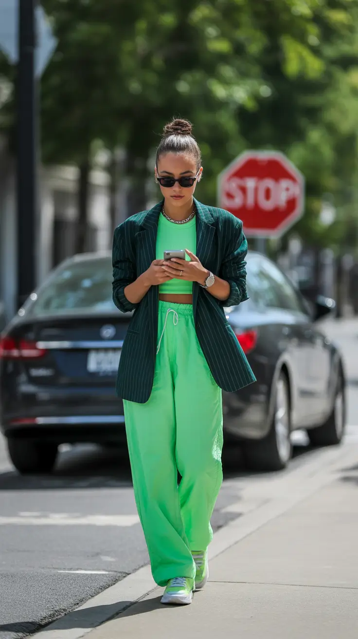 outfits layering 2026 Electric Green Power Play