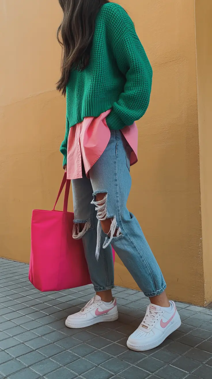 outfits layering 2026 Playful Pink and Emerald Clash
