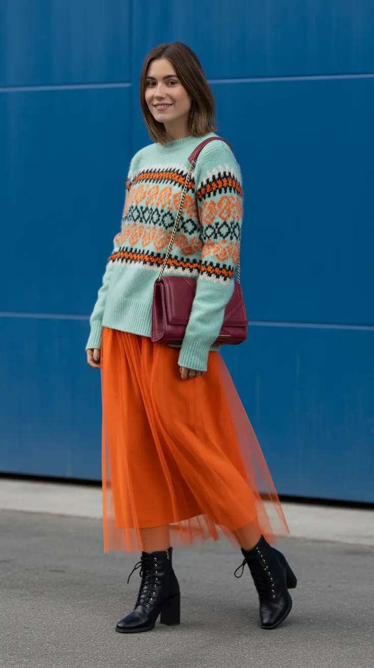 outfits layering 2026 Cozy Nordic Twist in Tangerine and Teal
