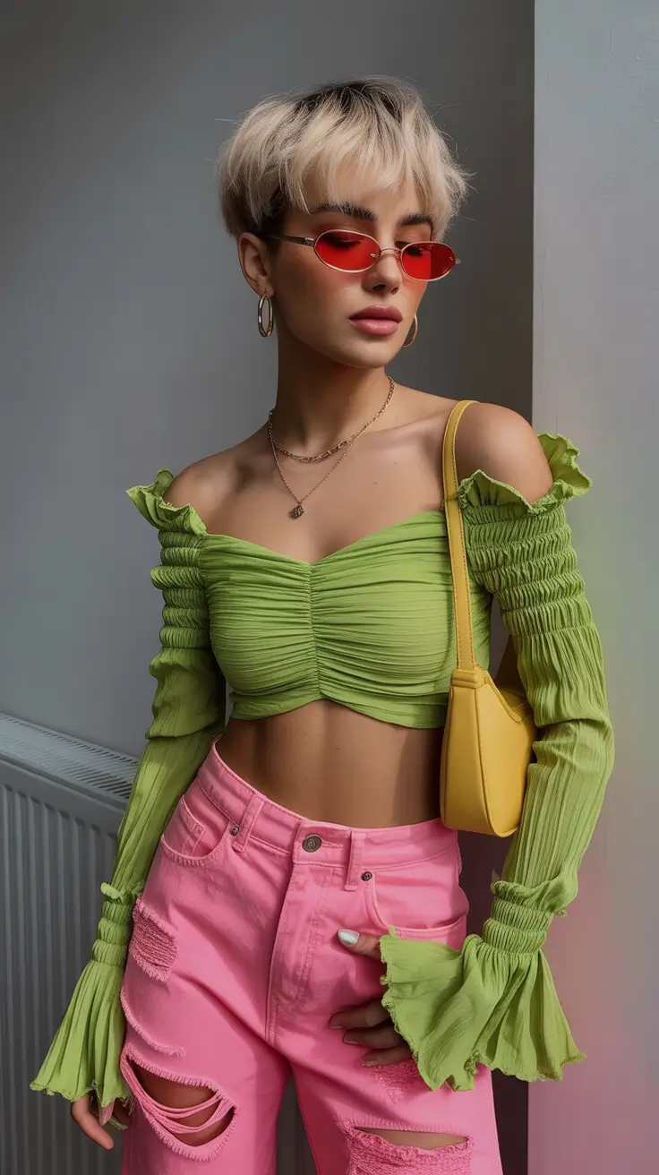 y2k outfits 2026 Cyber Lime & Bubble Pink Energy