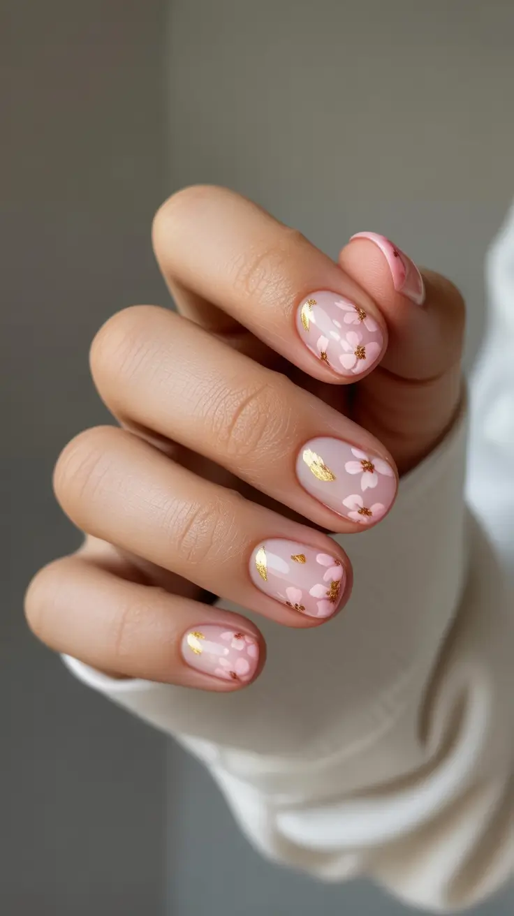 Best Gel Nails 2026 Short Pink Gel Nails With Soft Blossom Details