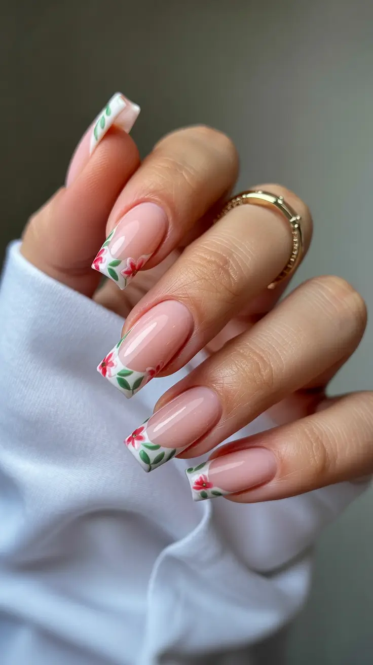 Best Gel Nails 2026 Micro Floral French Gel Nails On Square Tips