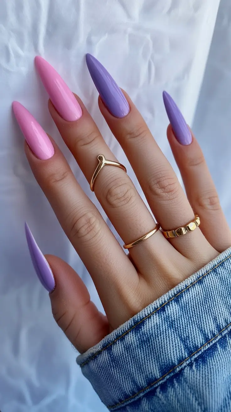 Birthday Nail Designs 2026 Pink Lilac Two Tone