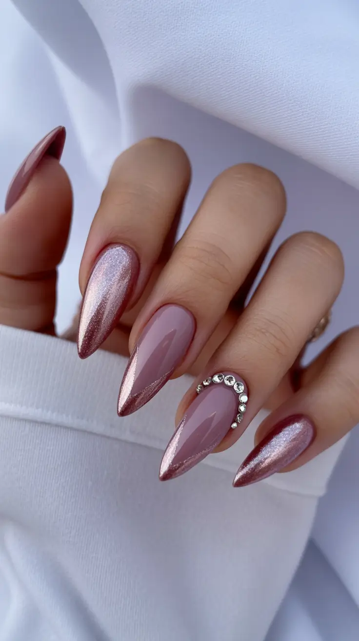 Birthday Nail Designs 2026 Rose Chrome Almond Nails
