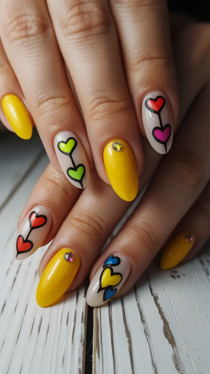 Birthday Nail Designs 2026 Yellow Heart Nails