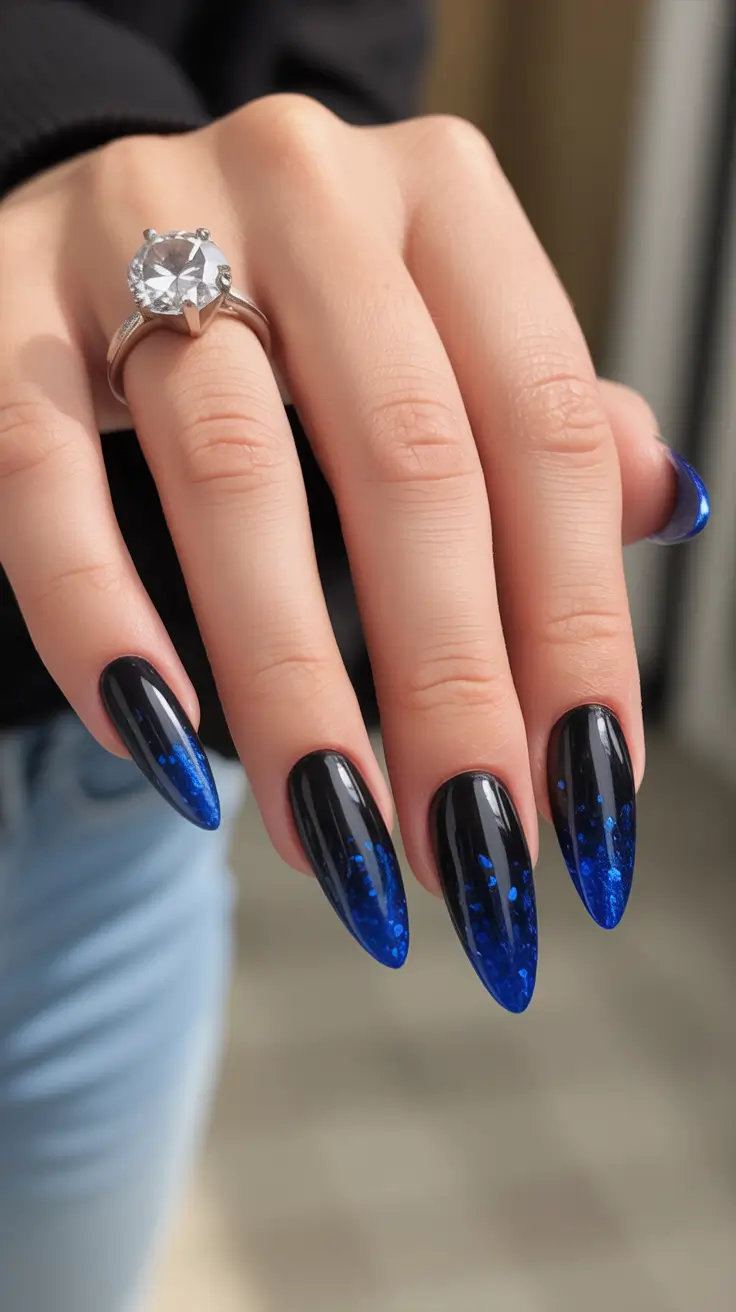 Black Nail Designs 2026 Electric Blue Tips