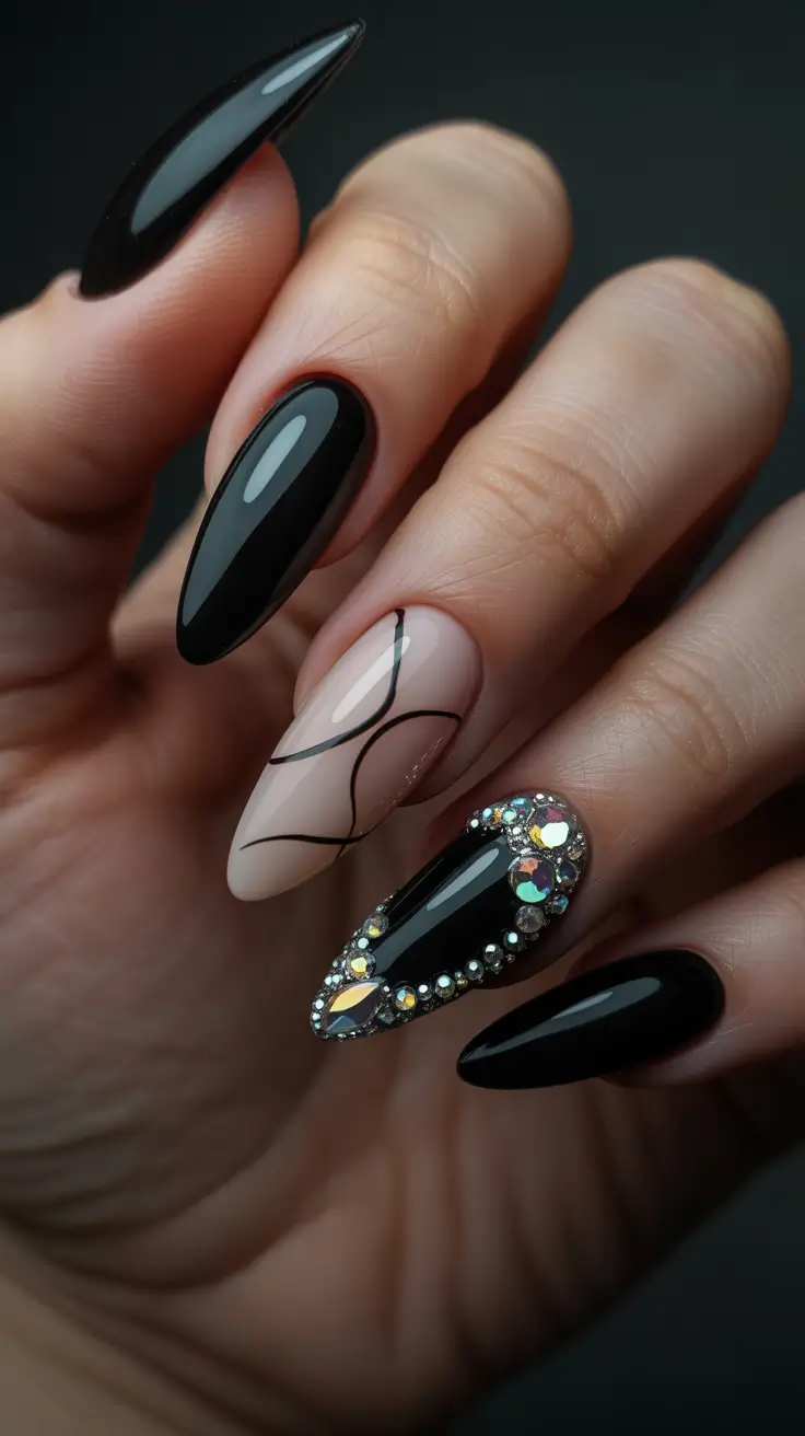 Black Nail Designs 2026 Nude Line Art