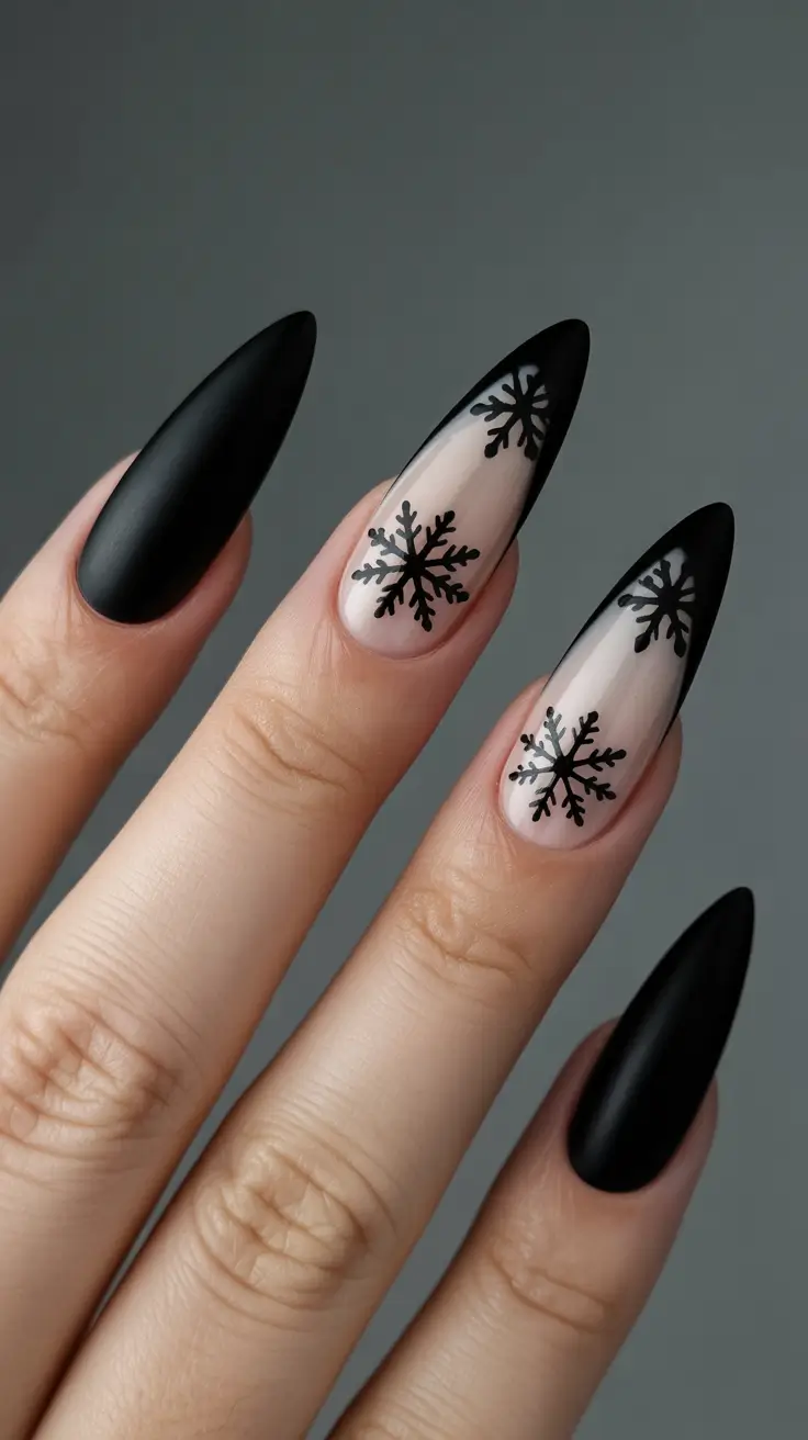 Black Nail Designs 2026 Snowflake Matte