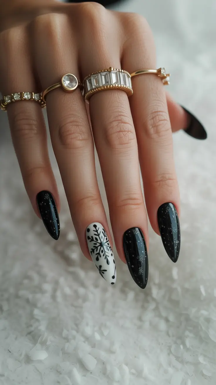 Black Nail Designs 2026 White Accent