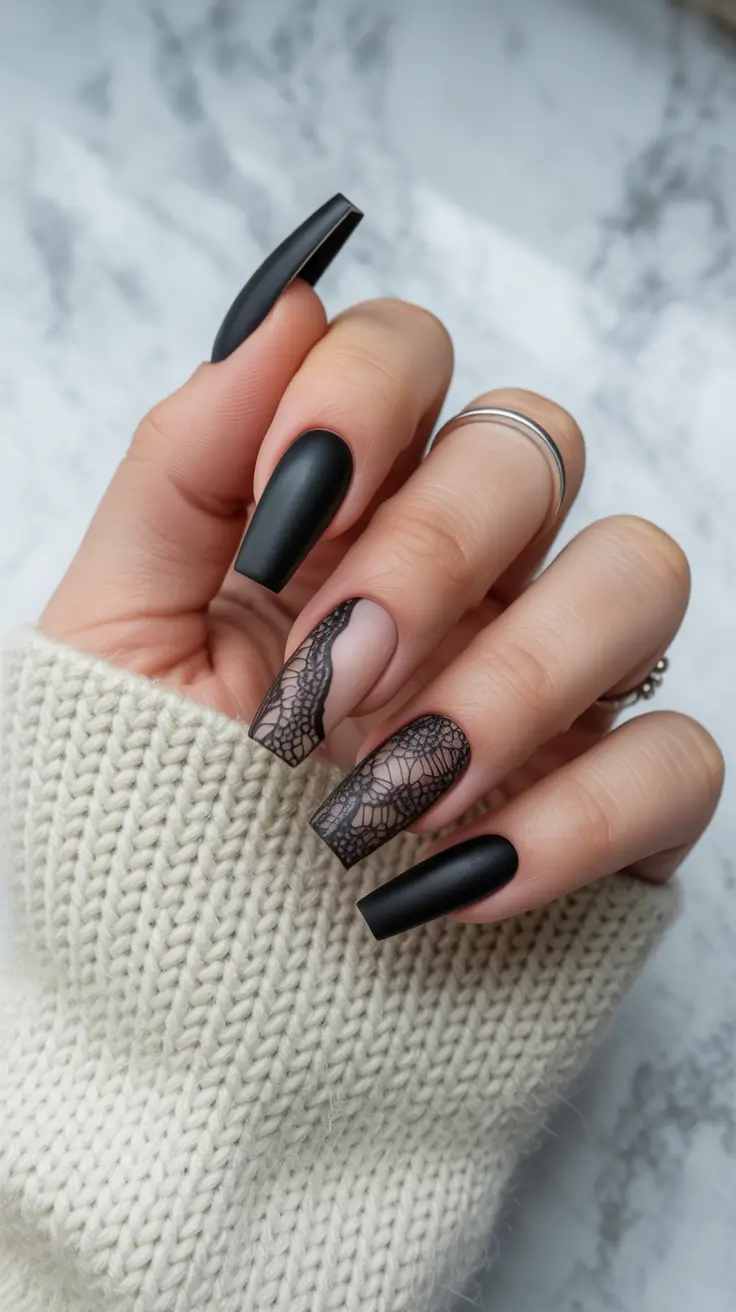Black Nail Designs 2026 Lace Nude