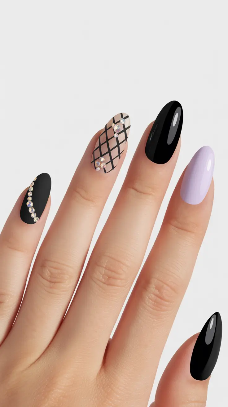 Black Nail Designs 2026 Graphic Nude Geometry