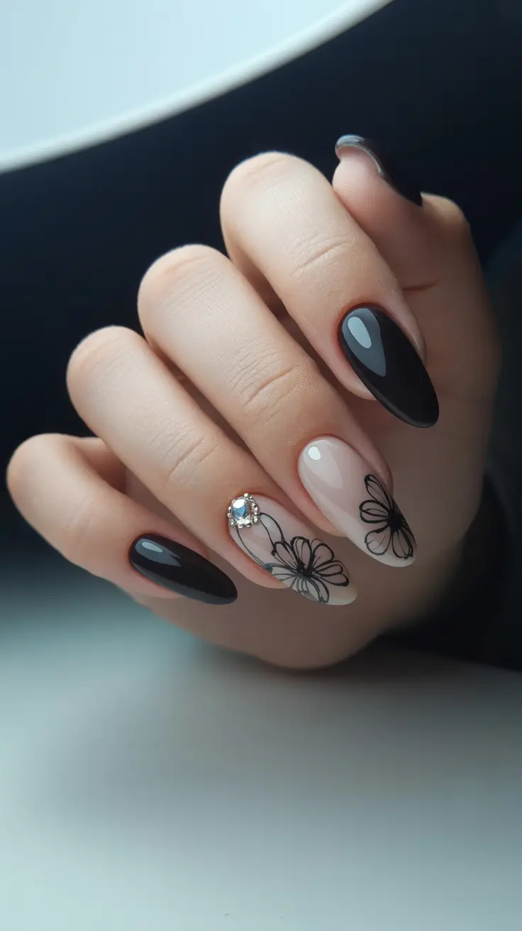 Black Nail Designs 2026 Floral Minimal Art