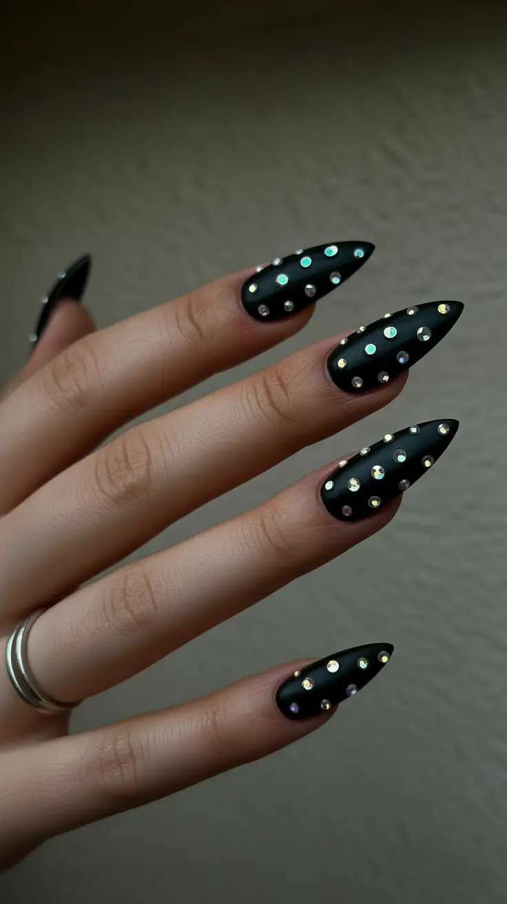Black Nail Designs 2026 Studded Matte
