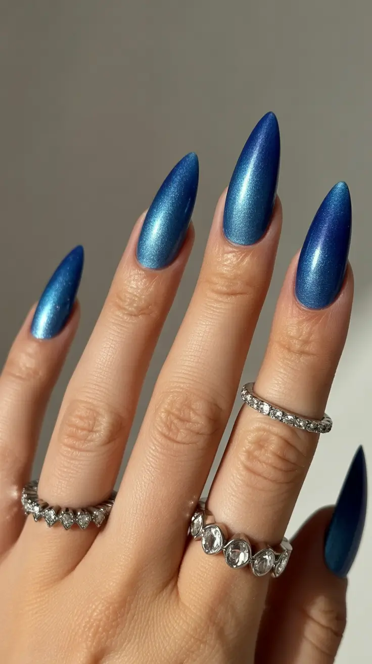 Blue Nails Inspiration 2026 Velvet Blue Aura Almond Nails