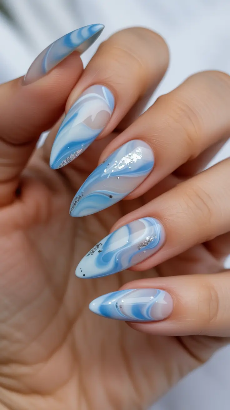 Blue Nails Inspiration 2026 Sky Blue Marble