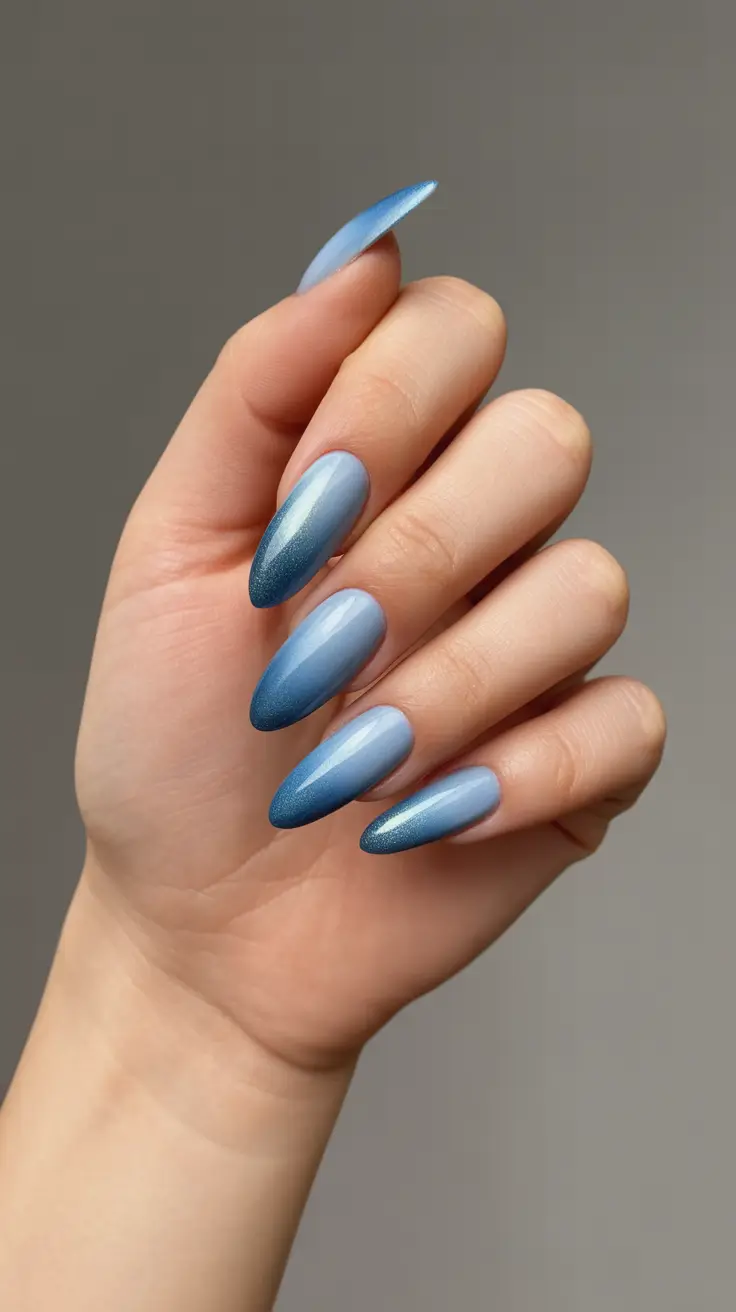 Blue Nails Inspiration 2026 Steel Blue Ombre Almond