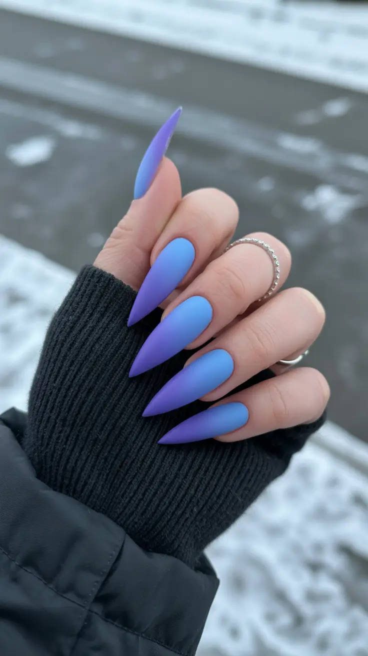 Blue Nails Inspiration 2026 Matte Blue Violet Fade