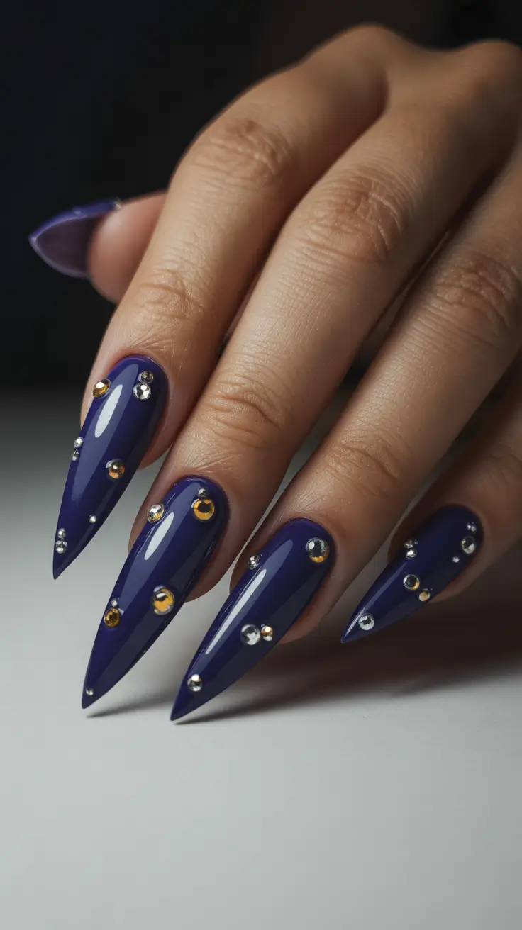 Blue Nails Inspiration 2026 Midnight Blue Crystals