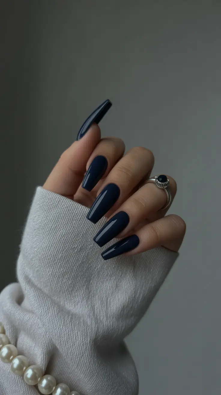 Blue Nails Inspiration 2026 Glossy Navy Coffin