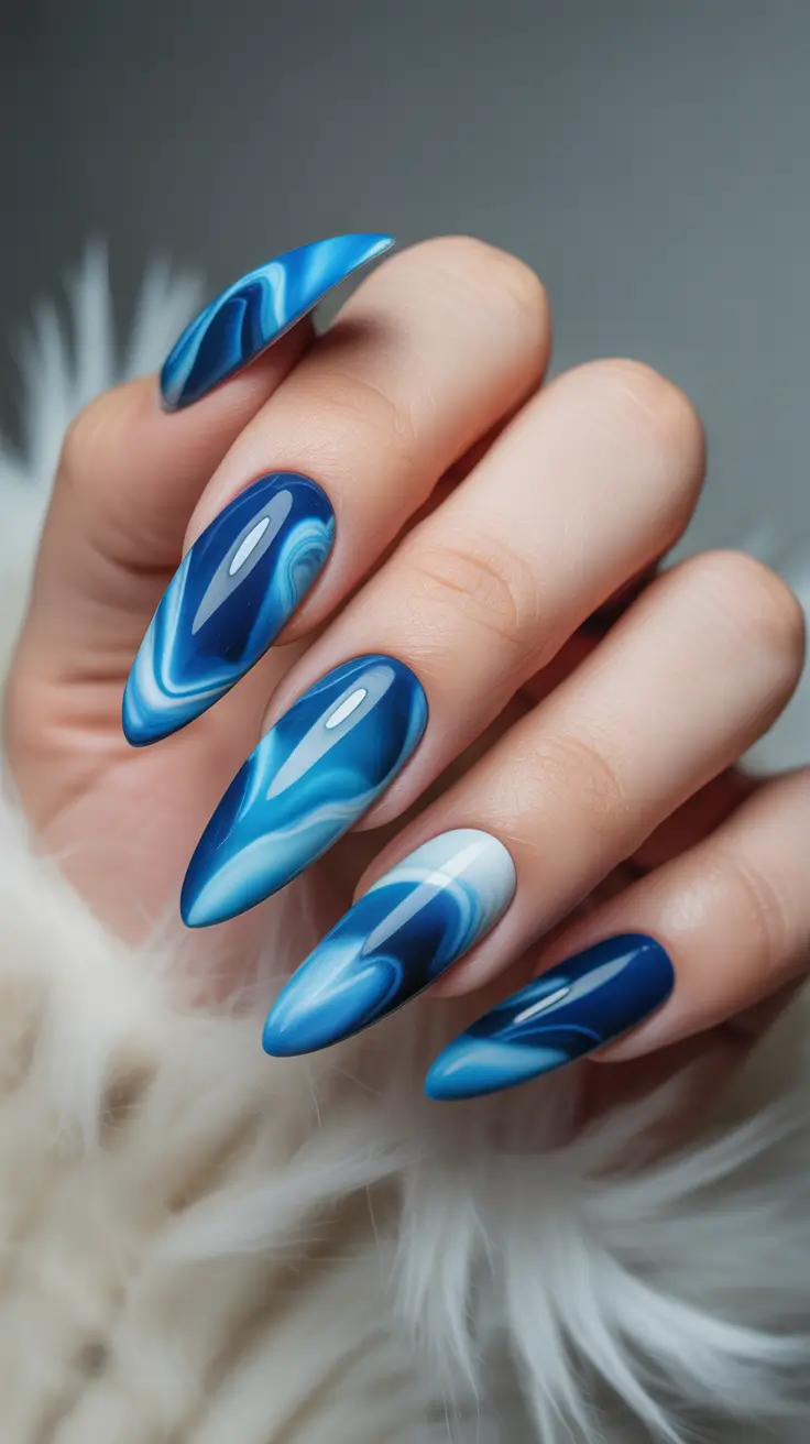 Blue Nails Inspiration 2026 Blue Marble Nail Art