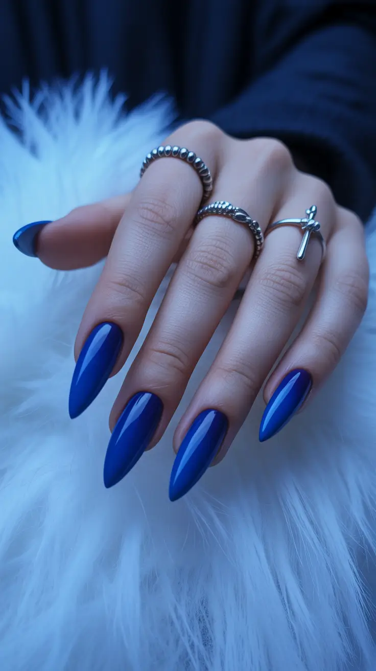 Blue Nails Inspiration 2026 Royal Blue Almond With Clean Gloss