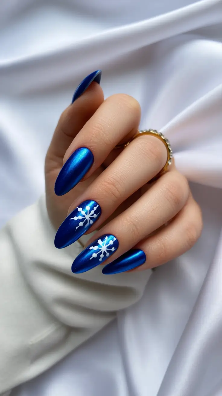 Blue Nails Inspiration 2026 Winter Midnight Blue With Snowflake Art