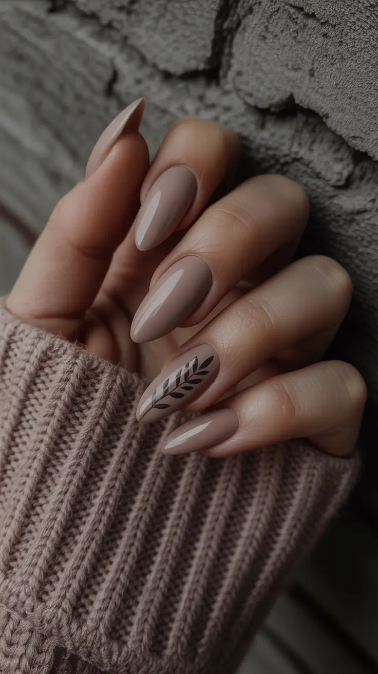 Brown Nails Inspiration 2026 Beige Almond Botanical Accent