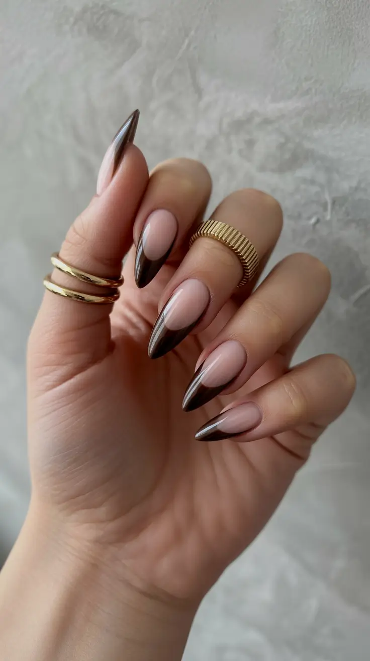 Brown Nails Inspiration 2026 Nude Almond Brown French