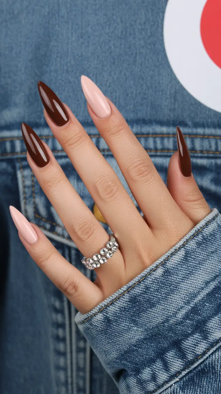 Brown Nails Inspiration 2026 Pink Brown Almond
