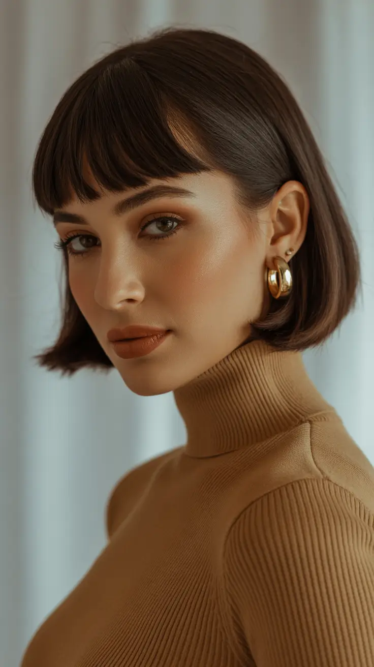Short Haircuts 2026 Sculpted French Bob with Soft Micro Bangs