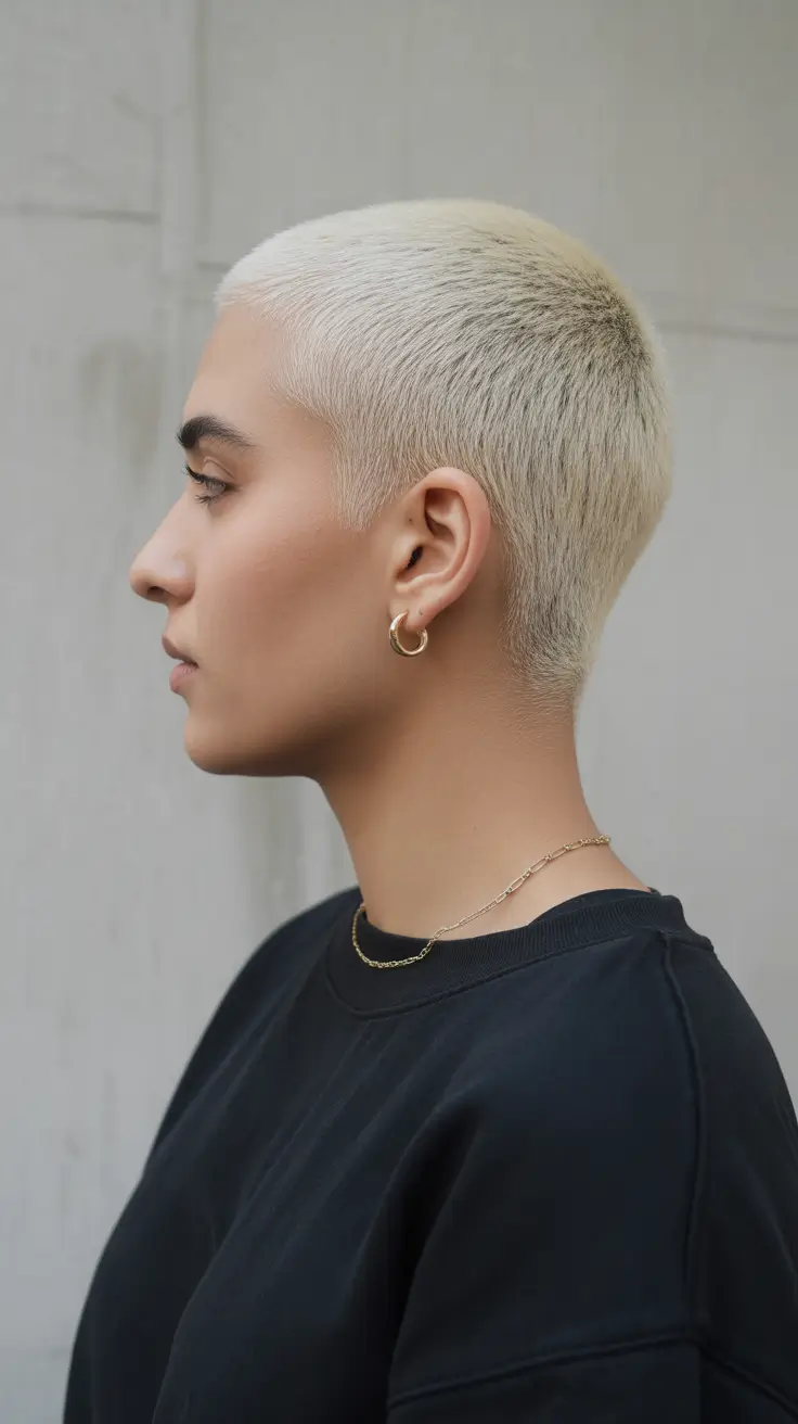 Short Haircuts 2026 Clean Platinum Buzz With Soft Minimalism