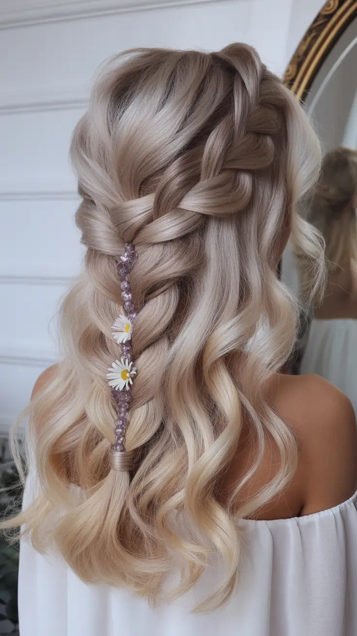 wavy hairstyle 2026 Boho Braided Waves With Floral Charm