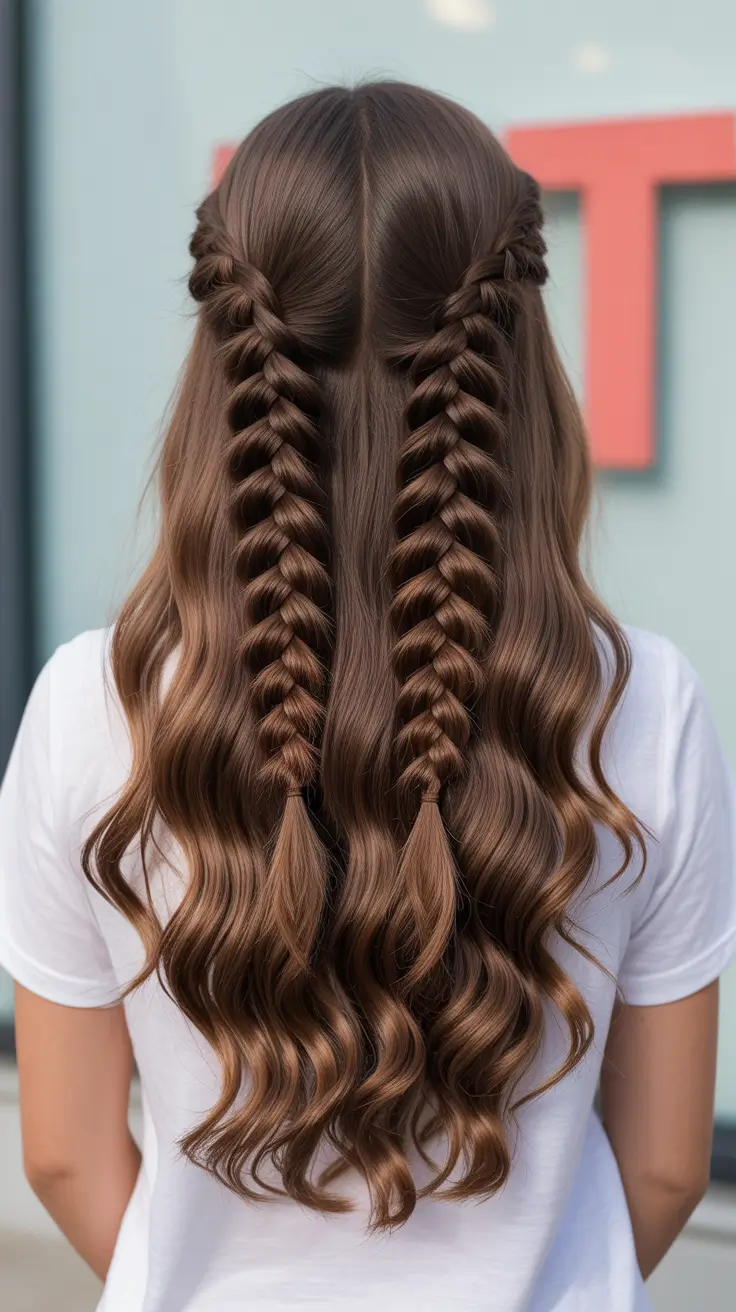 wavy hairstyle 2026 Double Dutch Braids With Glossy Waves