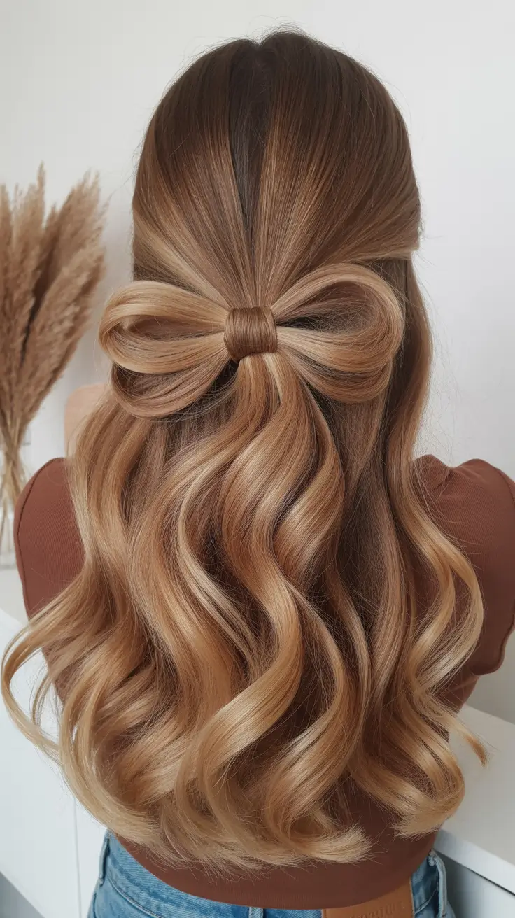 wavy hairstyle 2026 Elegant Bow Half Up Waves