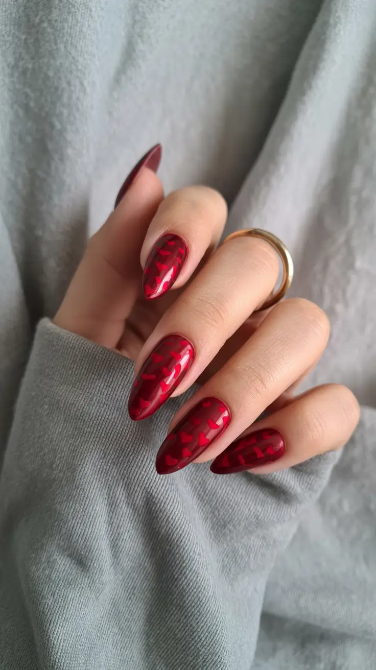 Classic Red Nails 2026 Cherry Red Heart Texture