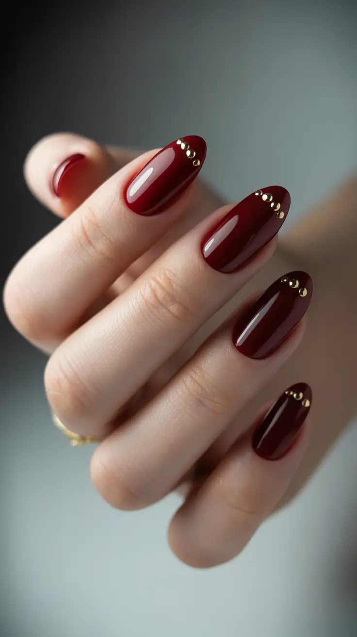 Classic Red Nails 2026 Deep Wine Red With Minimal Gold Details