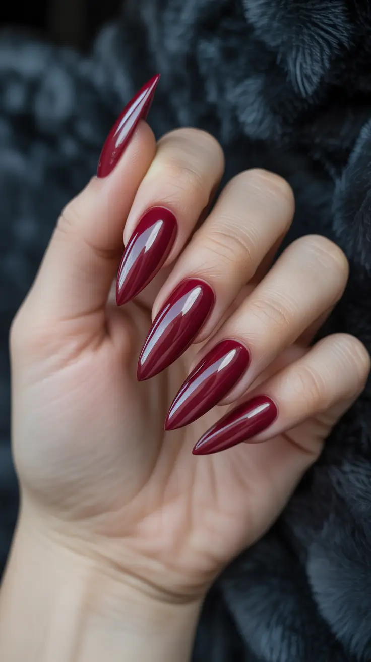 Classic Red Nails 2026 Burgundy Stiletto