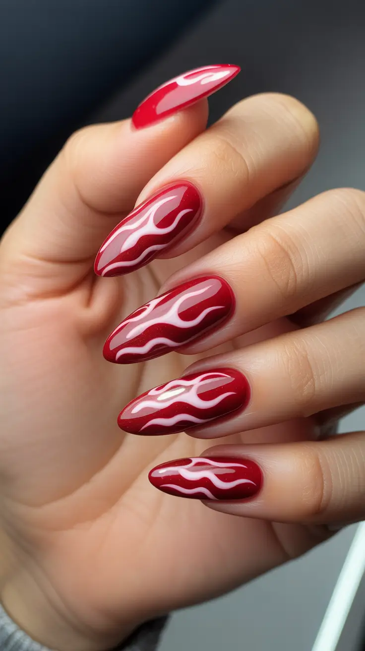 Classic Red Nails 2026 Red Flame Art